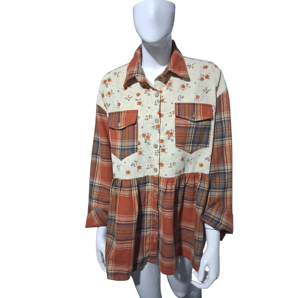 Grace & Emma Corduroy Flannel Plaid Womens size Small Cottagecore‎ Casual Top